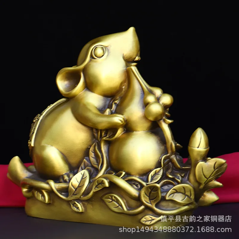 Brass Zodiac Rat Ornament Home Living Room Entrance Decoration Office Desktop Display Fortune Character Copper Rat