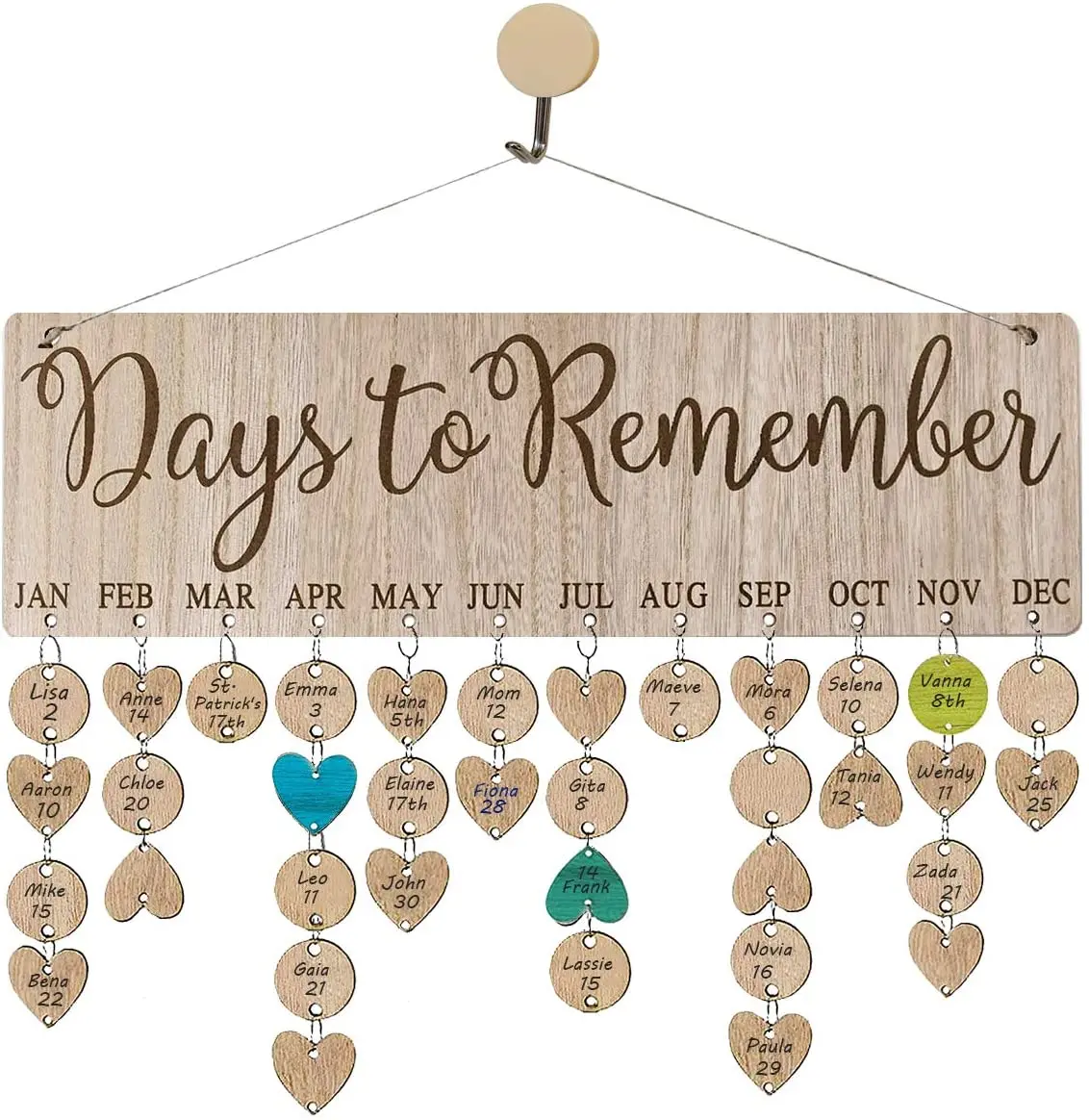 1pc Wooden Calendar Birthday Reminder Days to Remember Wall Hanging Board Family Celebrations Board for Birthday Gift New