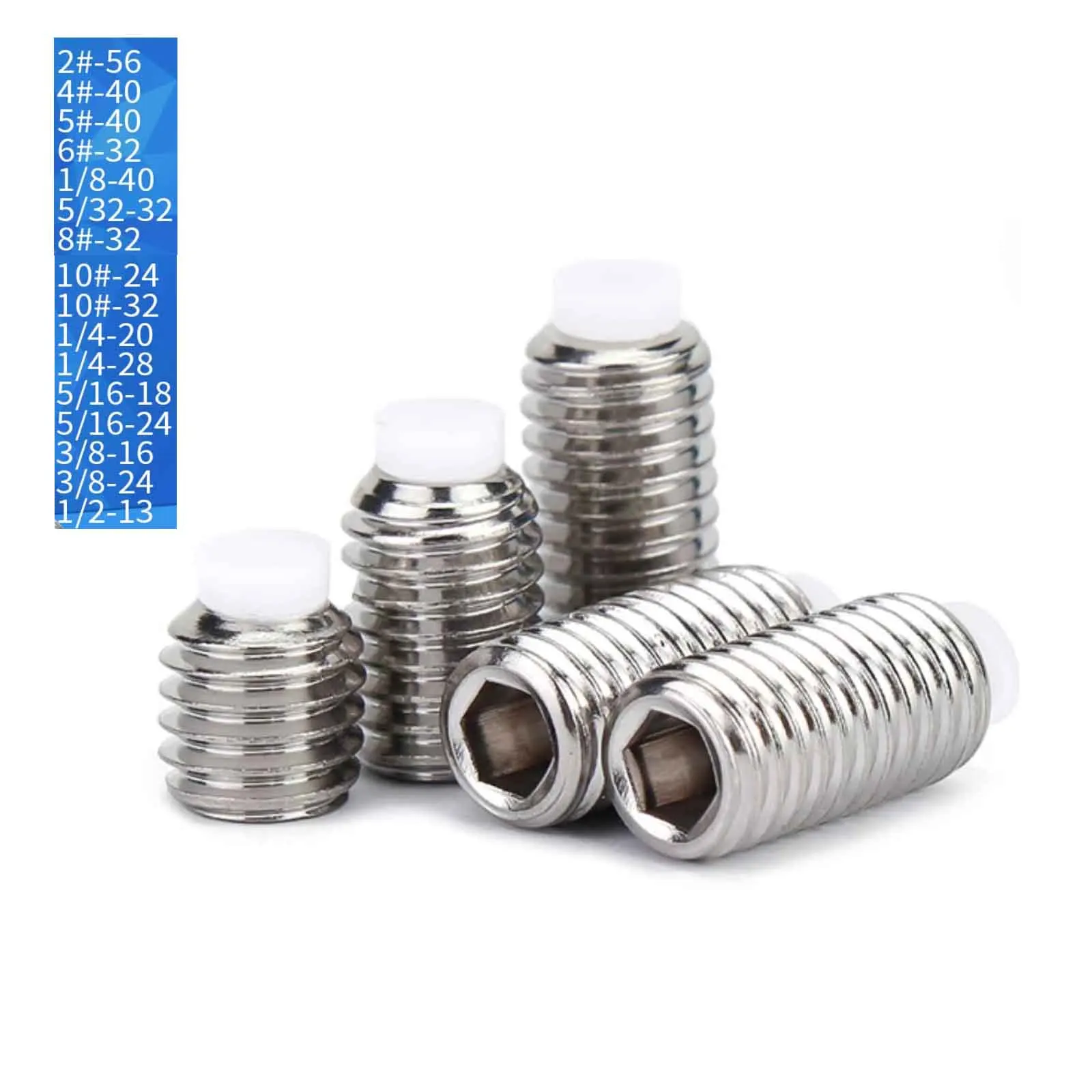 100pcs UNC UNF Plastic Head Set Screw POM Nylon Tip American Size Stop Grub Screw Buffer Plunger 2# 4# 6# 10#