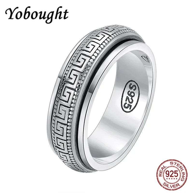 

НОВЫЕ кольца из стерлингового серебра S925 для мужчин и женщин, новинка 2025, модные вращающиеся широкие ювелирные изделия-амулеты из чистого серебра