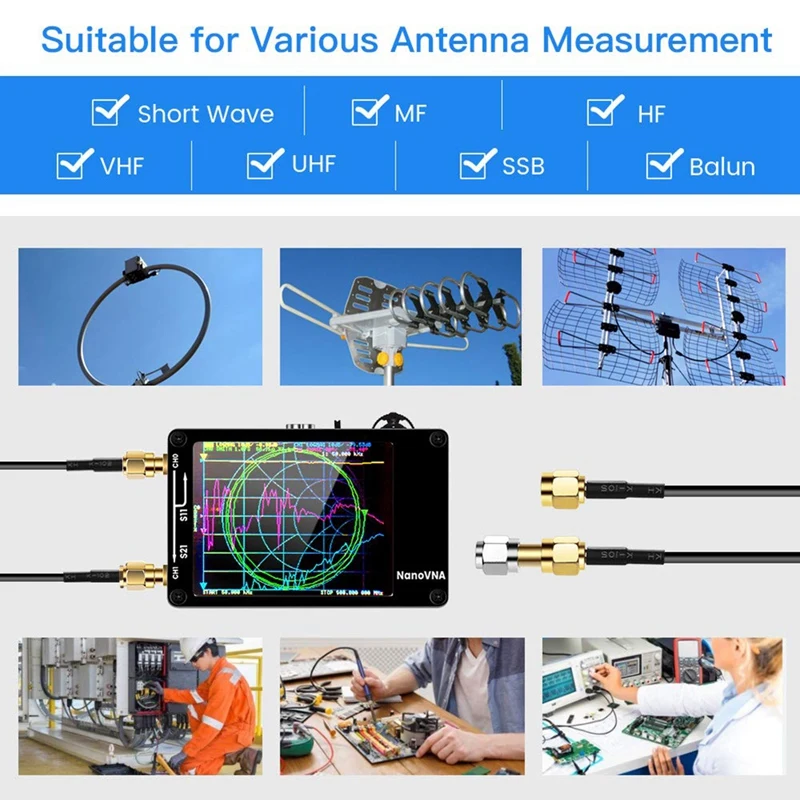 2023 New Nanovna-H Vector Network Antenna Analyzer 10Khz-1.5Ghz MF HF VHF UHF Slot Spectrum Tester