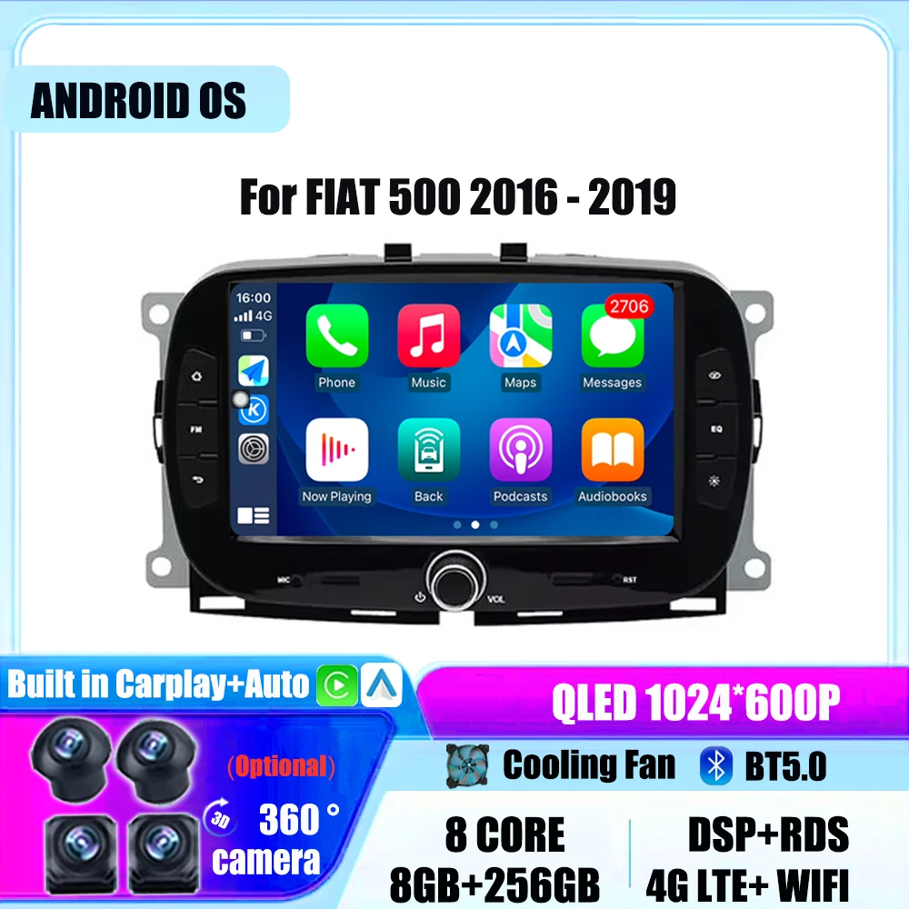 

Car Radio For FIAT 500 2016 2017 2018 2019 Carplay Stereo Android Auto WIFI GPS Navigation DSP 7inch FM Multimedia Player