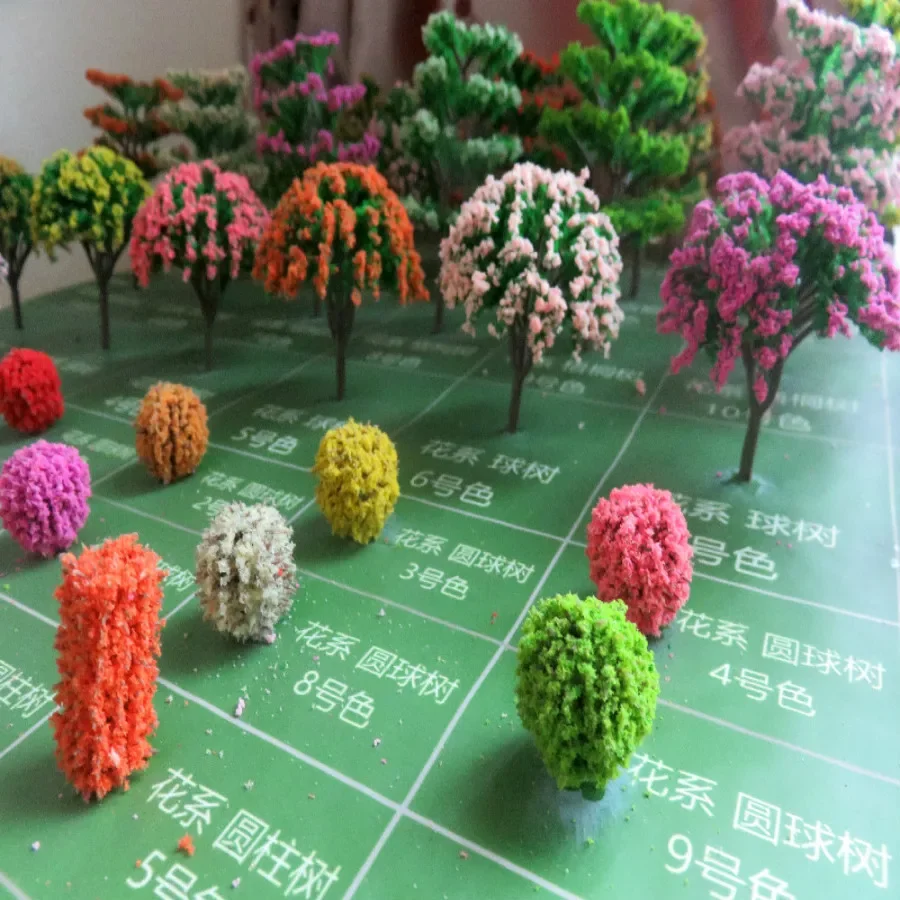 50pcs/lot Architecture Mini Plastic Model 2-15cm Color Tree For Ho Train Layout Railway Layout Model Building