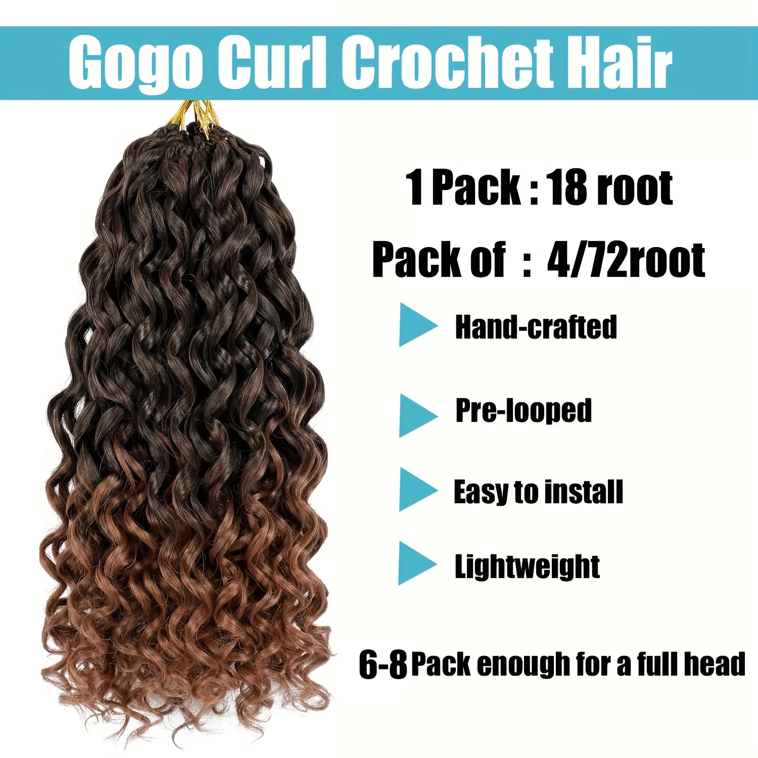 3 عبوات من وصلات الشعر الكروشيه GoGo Curl مقاس 10 بوصات، وضفائر صندوقية مسبقة الحلقات، وتجعيدات أفريقية صناعية بموجة المحيط، وألياف تتحمل درجات الحرارة العالية