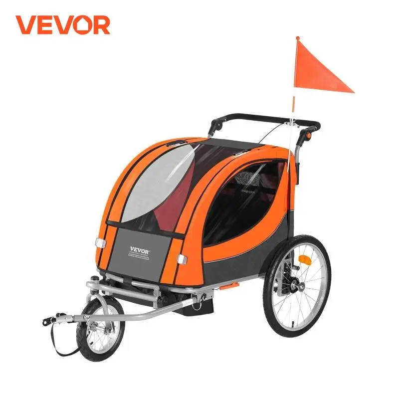 VEVOR 88/100 lbs Child Bike Trailer Double Seat Carrier Converts to Stroller Foldable Children Bicycle Trailer for Toddlers Kids