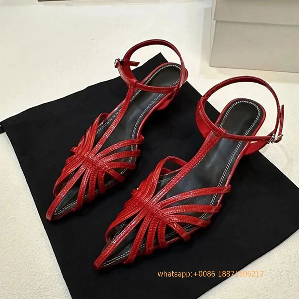 

Braided Hollow Ladies Roman Sandals 2024 Summer New Genuine Leather Beach Thin Heels Solid Color Fashion Buckle Casual Sandals