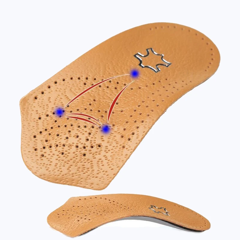 Half Length Leather Arch Support Orthopedic Insoles Flat Foot Correct Orthotic Insole Feet Care Health Orthotics Insert Shoe Pad