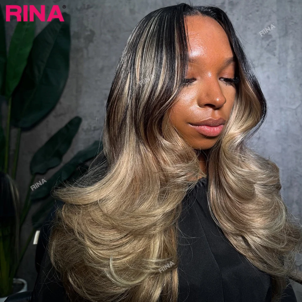 أومبير أسود شقراء 13x4 الجسم موجة شعر مستعار شفاف الدانتيل الباروكة الأمامية شعر الإنسان 13x6 أسود مع شقراء أومبير اللون الباروكات للنساء #2