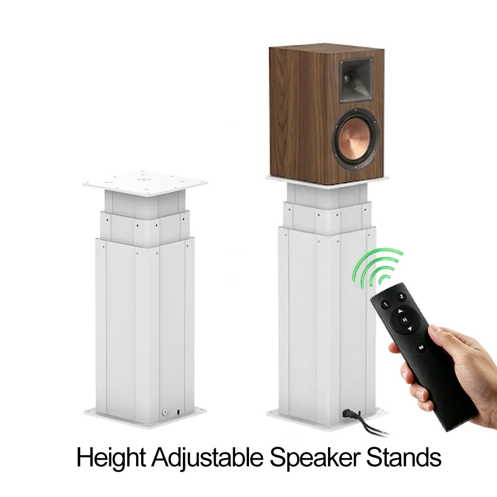 Premium Motorized Speaker Stand Multi-Height Electric Actuator Lifting Base Customizable Color Wheel for Bookshelf Speaker