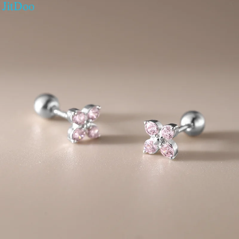 

JitDoo Zircon Earrings S925 Silver Ear Bone Stud Thin Rod Screw Ball Crystal Fashion Accessories Flower Gem Women’s Jewelry