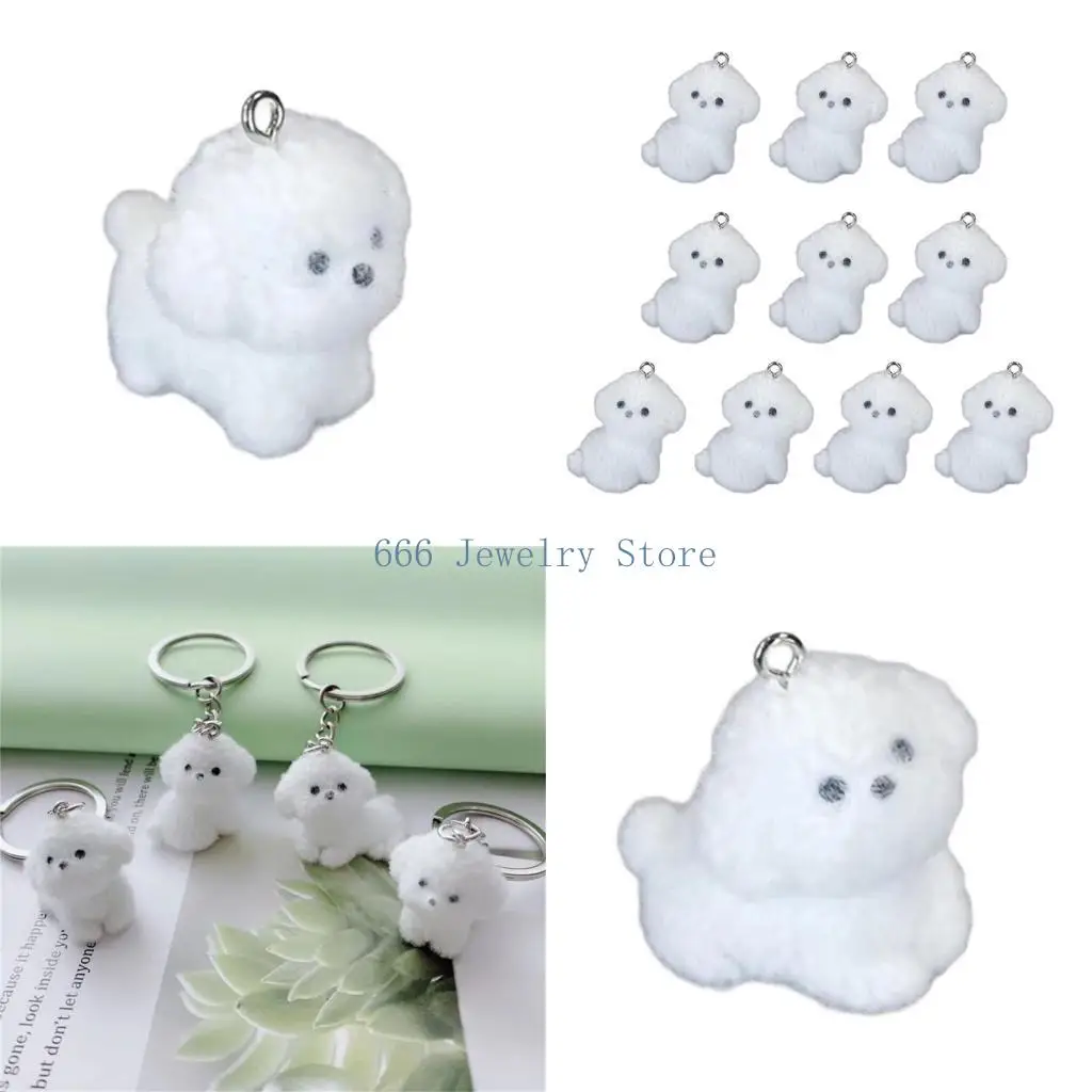 F2TD Sturdy Resin Flocking Dog Pendant Charm Jewelry Crafting Supplies Puppy Dog Ornaments for DIY Earrings and Necklaces