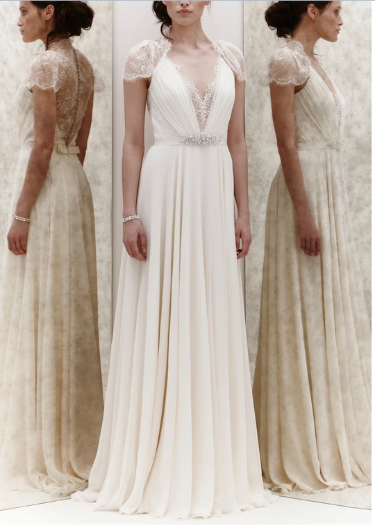 Đầm Jenny Packham Bãi Biển Mùa Hè Áo Váy Gợi Cảm Cổ V Sâu Mũ Tay Phối Ren Hạt Voan Vỏ Áo Dài Cô Dâu Vestidos