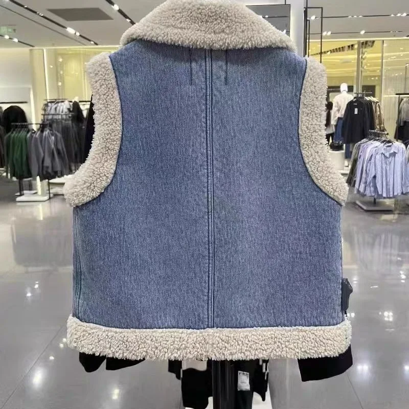 Women's Vest Fall Winter Coat New Padded Short Thickened Cowboy Warm Jacket Sleeveless Waistcoat Knit Vest for Women Denim Vest