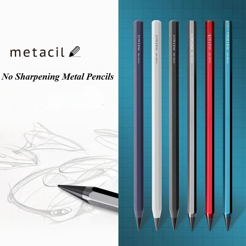 Sunstar Metacil Sharpener-Free Pencils Gold Metal Barrel Writing Length Exchangeable Nibs Student White Collar Designer Pencils