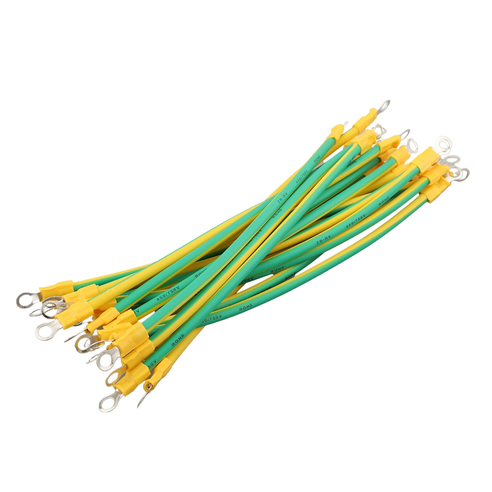 20Pcs Yellow Green Ground Wire Solar Photovoltaic Panel Ground Wire With O Ring Terminal 2.5/4/6 Square 14/12/10AWG