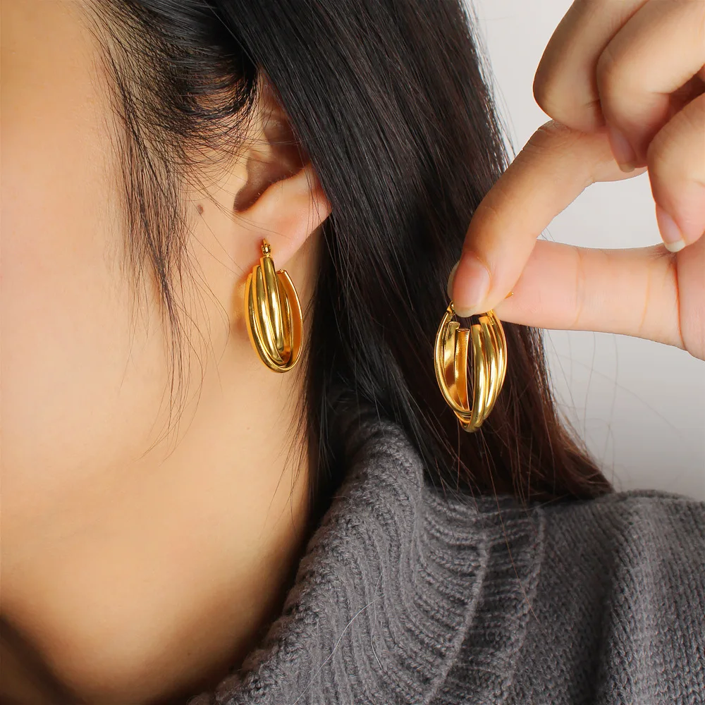 DIY accessories Europe and the United States cross-border new stainless steel multi-layer earrings, individual cold wind winding