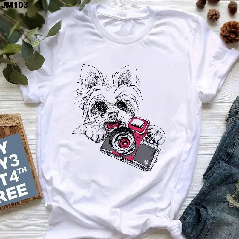 Harajuku Women's Camera Cute Print Tshirt Fashion Streetwear Short Sleeve T Shirt Casual White Top Soft Female Clothing T-shirt