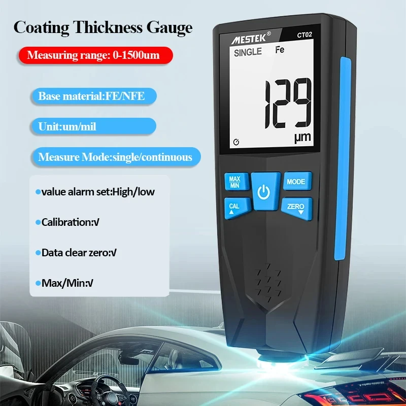 Battery or USB car coating thickness gauge with high precision 0.1um/01-500UM Fe&NFe Coating Thickness Tester Manual Automotive