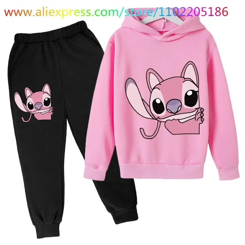 

Stitch Hoodie Set Kids Cartoon Casual Sports Suit Long-sleeved Hoodiepants 2-piece Set Spring Girls Clothing Models