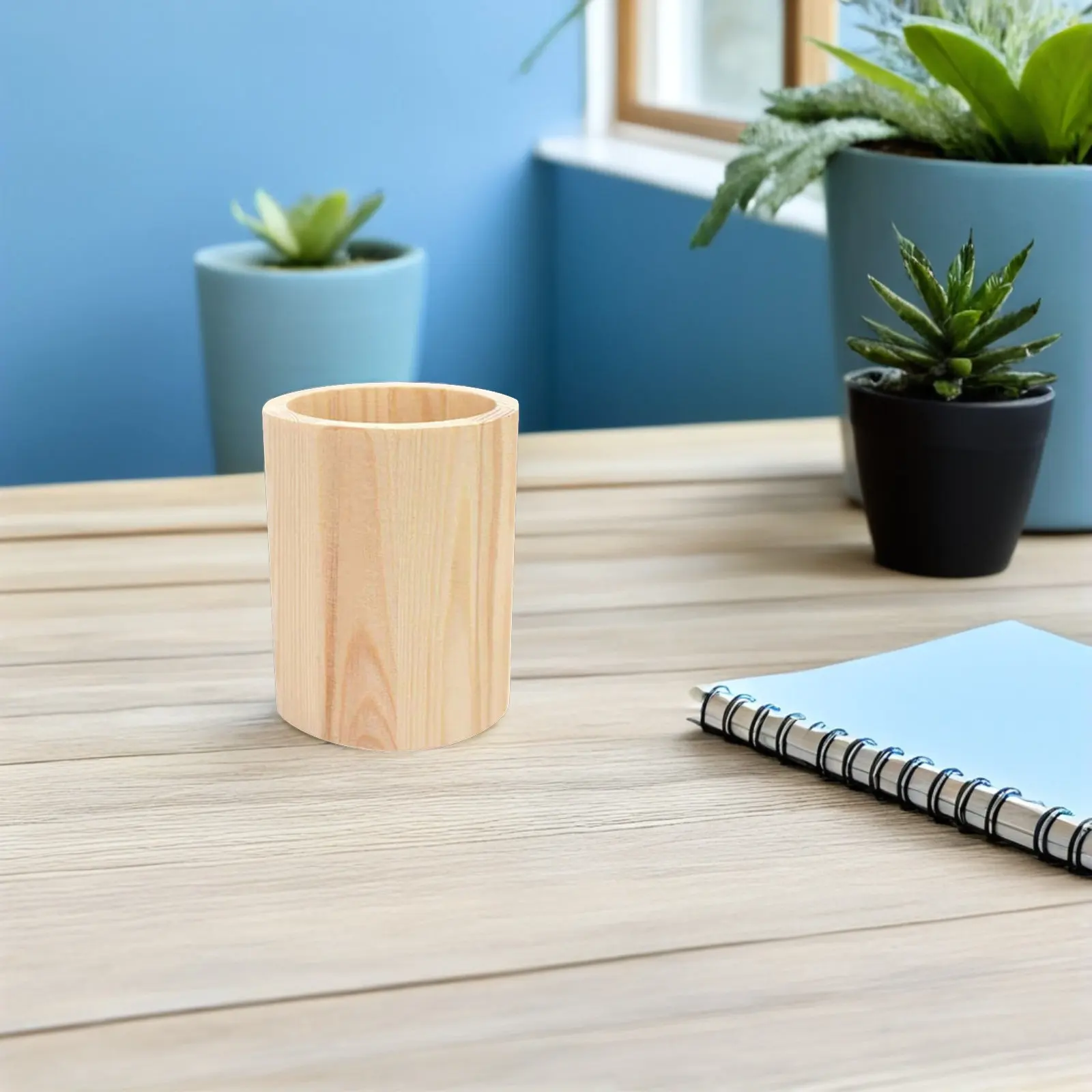 

2Pcs Wooden Pen Container Small Space Saving Desktop Pencil Pot Makeup Brush Organizer Stationery Holder Wood Pen Holder