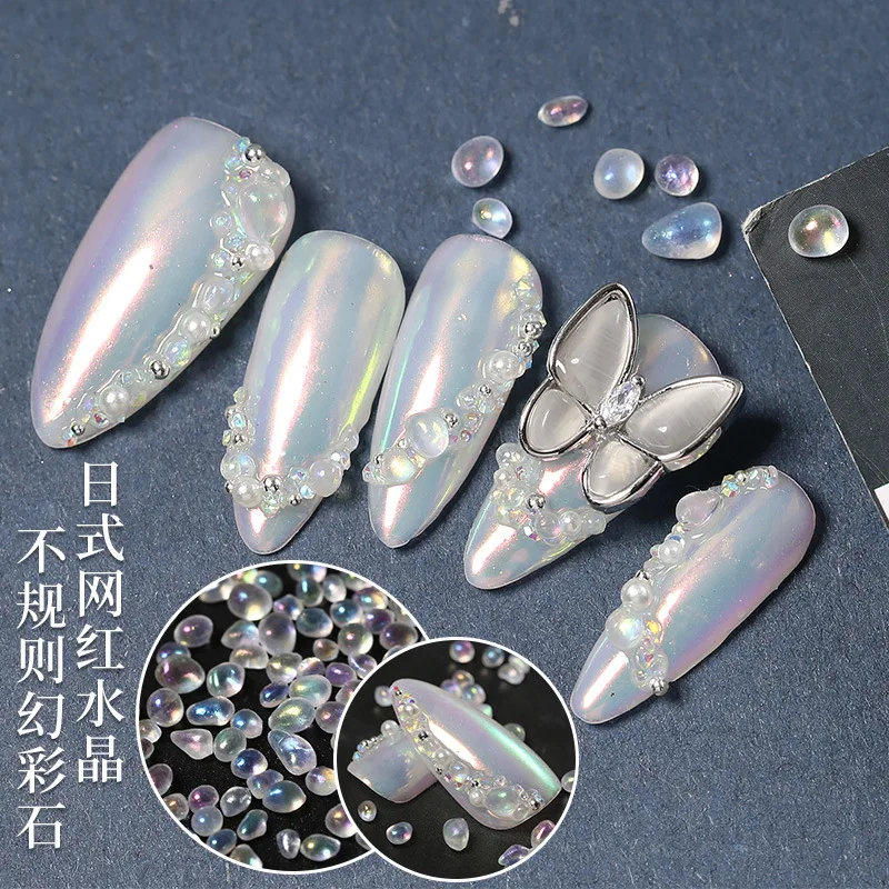 1 Jar Mix Size Aurora Magic Mermaid Crystal Bubble Beads Irregular Stones Nail Art Rhinestones Jewel Decorations Manicure Charms