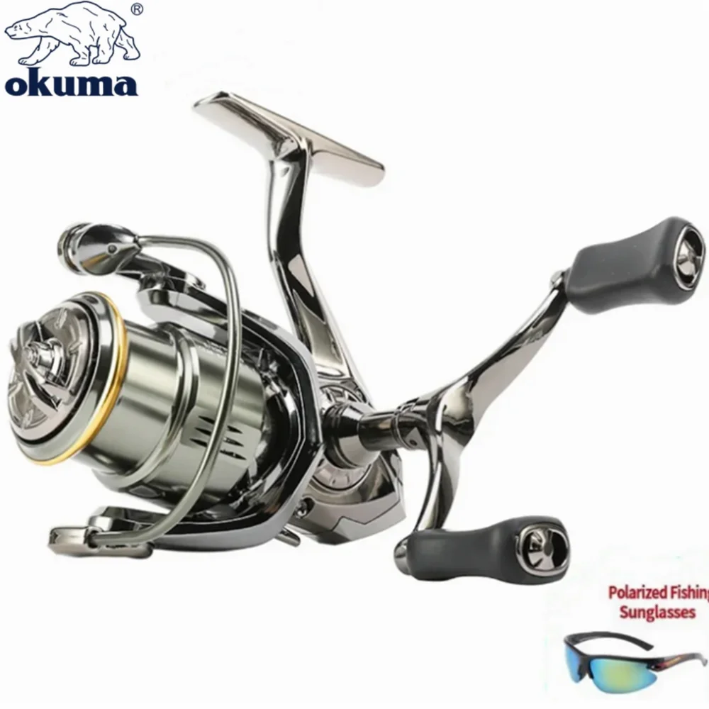 OKUMA Electroplated Silver Light Line Cup Double Rocker Road Asian Textile Wheel Micro Fabric Fishing Wheel+Glasses