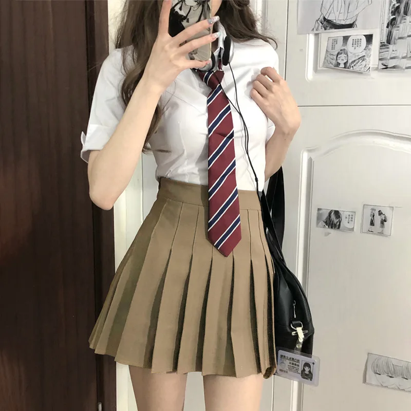 Sexy JK uniforme da donna estate manica a bolle camicia Slim Fit Academy Costume Top gonna cravatta Set completo abiti gonne a pieghe