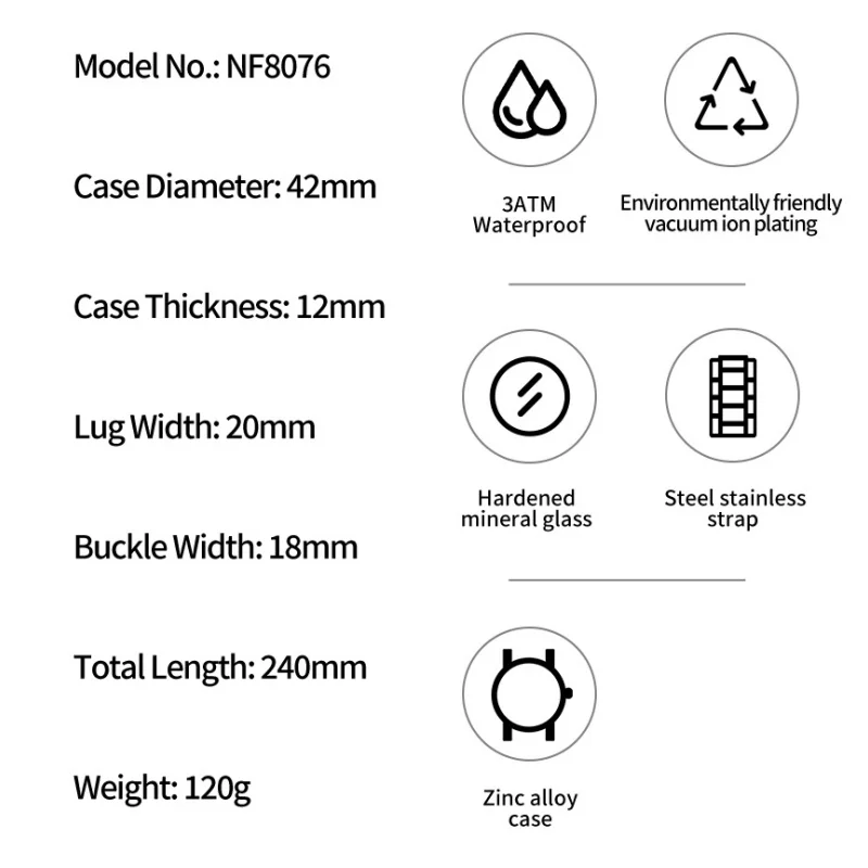 NAVIFORCE Men Quartz Chronograph Watch Waterproof Date Display Steel Strap Male Fashion Unique Design Luxury Wristwatch Gift Box view 5