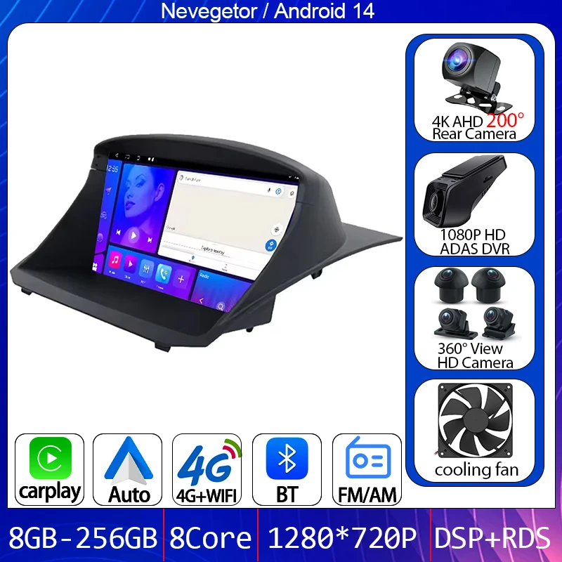 

4G For Ford Fiesta 2009- 2019 Car Radio Head Unit Multimedia Player Video Output GPS Navigation Android Auto 5G WIFI No 2din DVD