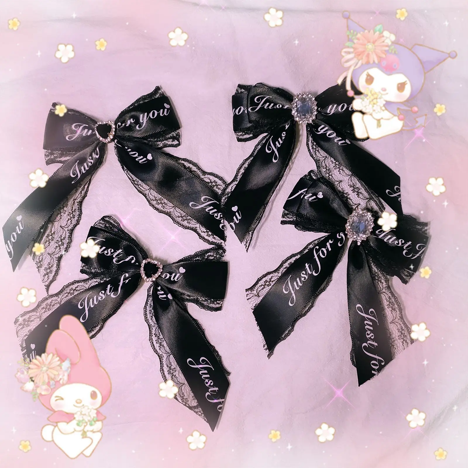 Pinza de pelo gótica loilta, lazo negro y rosa, encaje de diamantes de imitación, accesorios para el cabello dulces y geniales, accesorios de anime Lolita