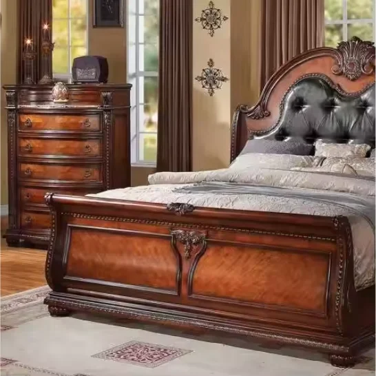 2026 Royal French Italian Elegant Luxury Bedroom Furniture European Style King Size Beds Carved Solid Wood Bedroom Sets High Qua