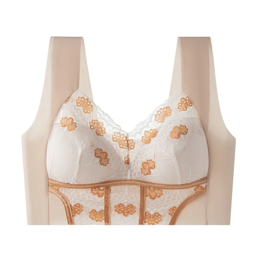 

Sweet Close-fitting Wireless Deep V Bra Anti-sagging Shockproof Brassiere for Women Lingerie Big Cup Seamless Lace Bras Gifts