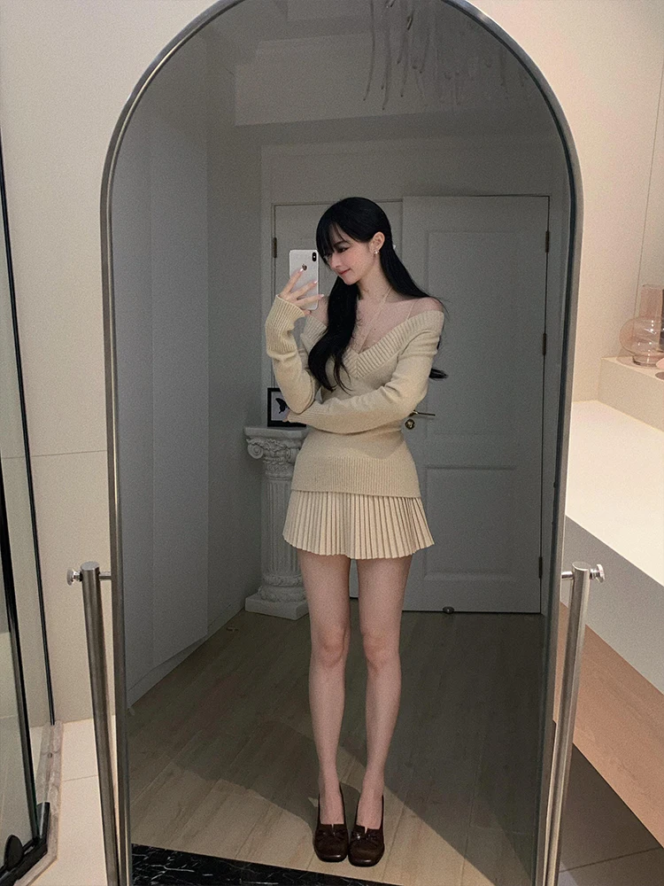 Retro V-Ne Pullover Damen Herbst Winter Slim Fit ort Sle Lazy Base Layer Oberbekleidung Strickpullover Kleine Größe Top