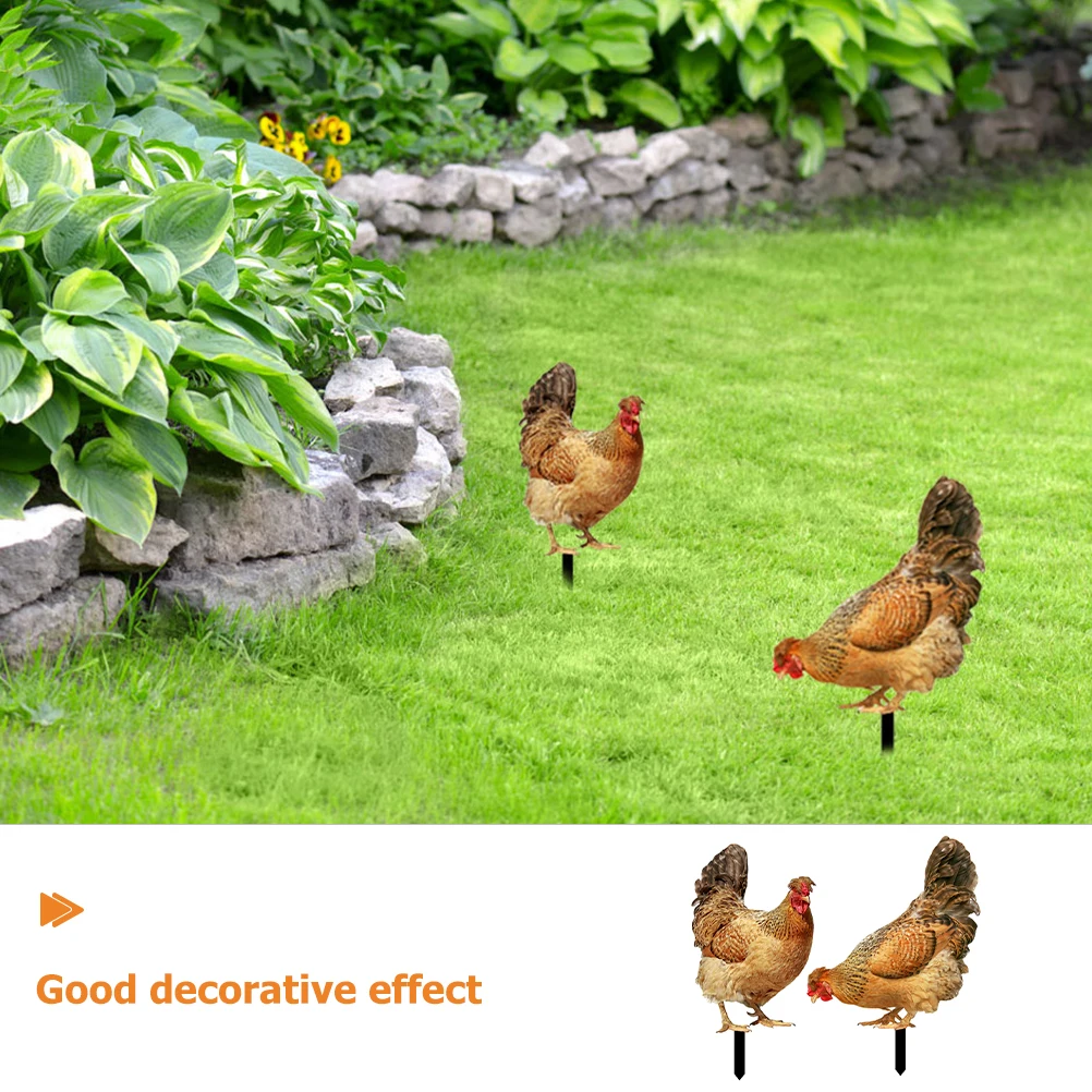 

2 Pcs Garden Decoration Inserts Lawn Chicken Yard Sign Stakes Outdoor Ornament Festive Tool
