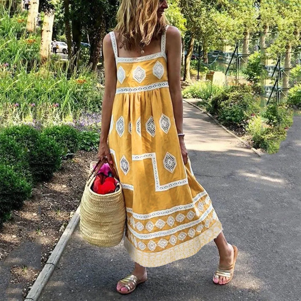 

Holiday Big Women Print Summer Beach Dress Maxi Swing Dress Strap Boho Women'S Casual Dress Pretty Sexy Vestido Para Mujer