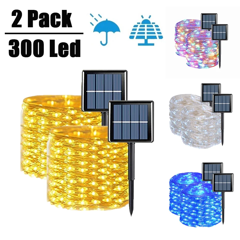 Guirnalda de luces Led solares para jardín, lámpara parpadeante impermeable de 32M, 22M, 12M y 7M, para Navidad, Patio, árbol y fiesta, 300