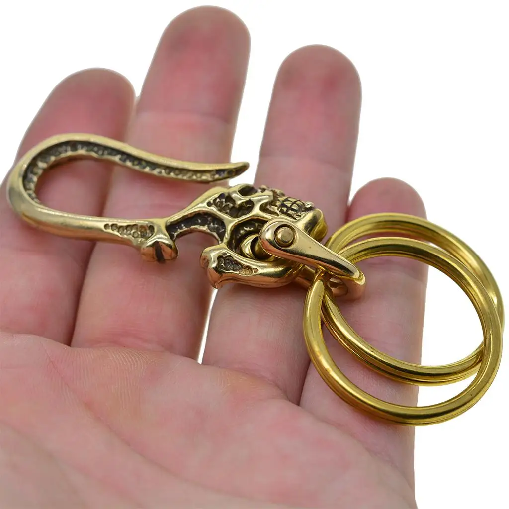 Brass Japanese Fish Hook Keychain Wallet Holder Belt Clip wit 2 Ring