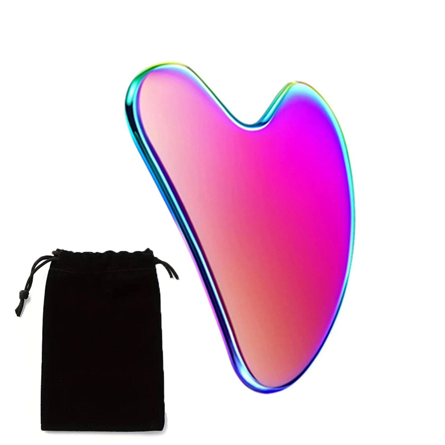 Edelstahl Gua Sha Gesichtswerkzeug Hautmassage für Gesicht Körper Augen Hals Herz Stil mit Reisetasche Hautpflege Geschenk