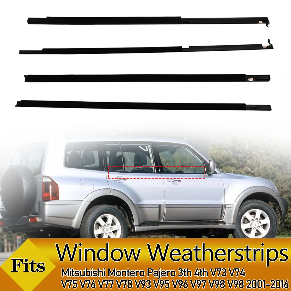 4PCS Car Outer Door Windows Rubber Weatherstrip For Mitsubishi Montero Pajero 3th 4th V73 V74 V75 V76 V77 V78 V93-V98 2001-2016