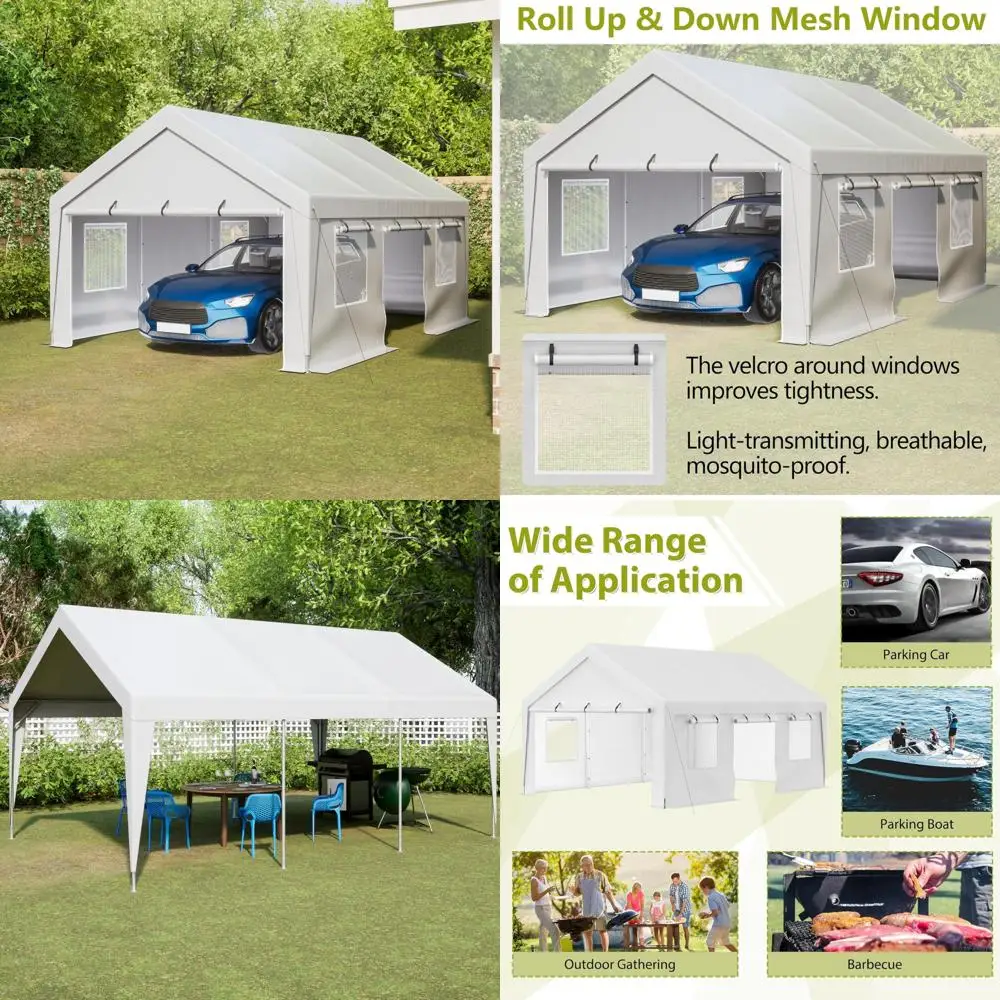 

Портативный гаражный навес Carport 13x20 футов, сверхмощный автомобильный порт с сетчатыми окнами и съемными боковыми стенками, устойчивый к ультрафиолетовому излучению, водонепроницаемый все