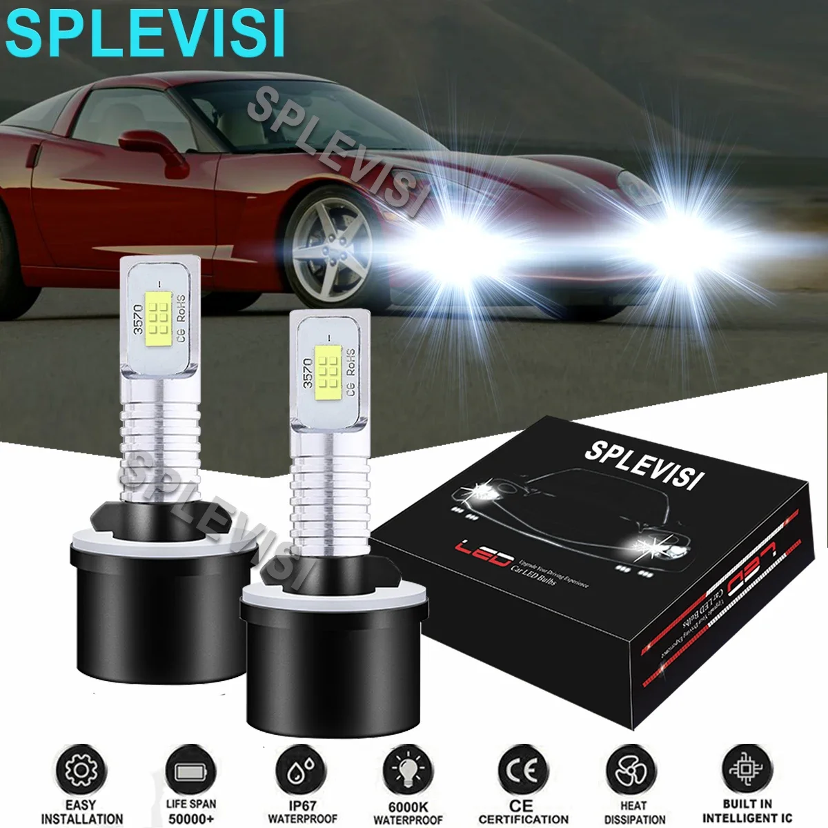 

2PCS Car LED Fog Light Bulbs 6000K White Kit For Chevy Corvette C5 1997-2004 Chevy Tahoe 2001-2006 Chevy Monte Carlo 2000-2005