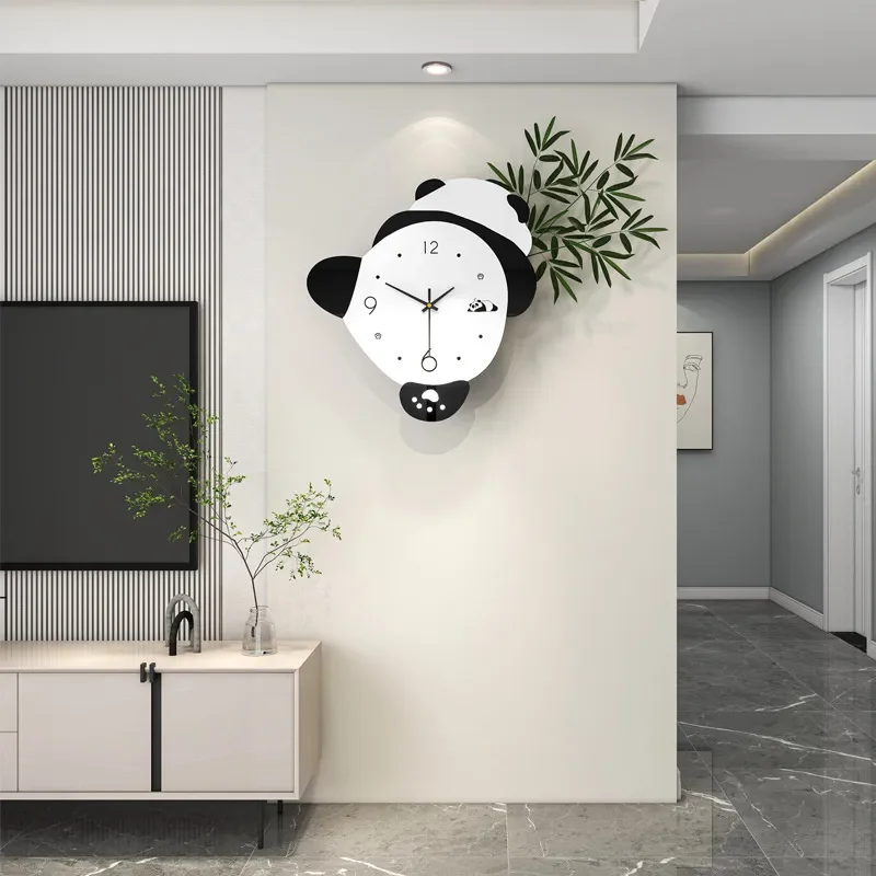for Panda Wall Clock Modern Simple Decorative Silent Non Punching Hanging Clock for Living Room Dining Room Home Decoration