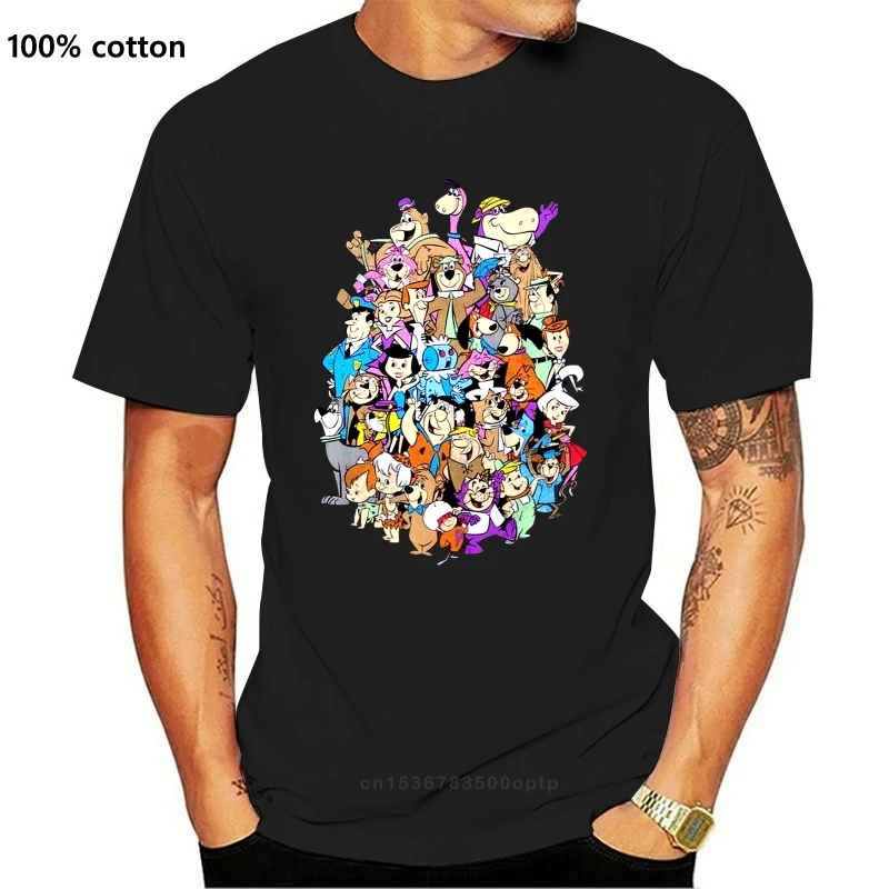 Hanna Barbera Classic Group Shot  T-Shirt Charcoal Retro Cartoon Tee  Tops Tee Shirt