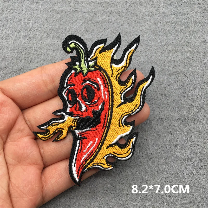 Flame Skull Patch Clothing Punk Embroidered Patches For Clothes Sewing DIY Backpack Jacket Stripe Sticker