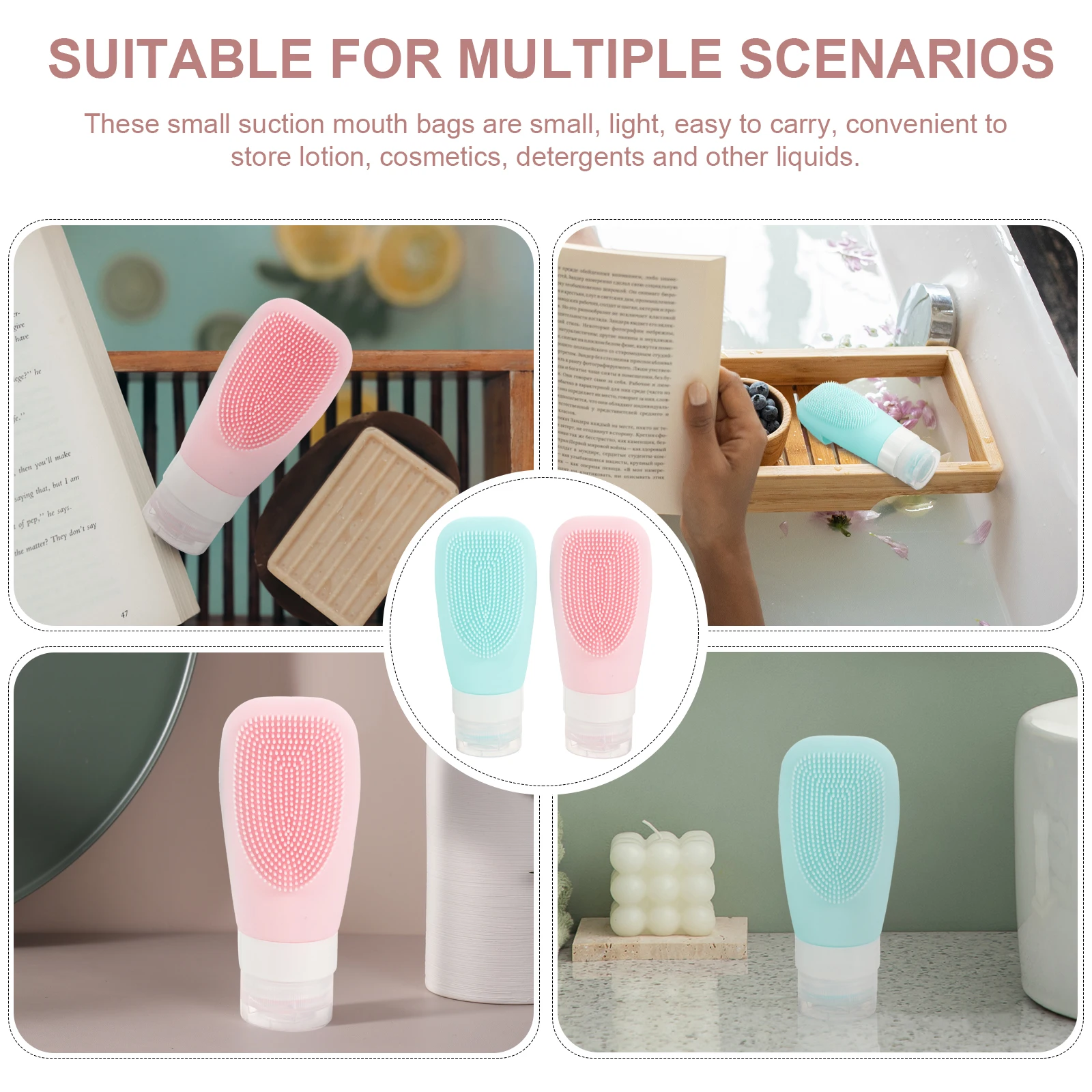 

2 шт. силиконовые пустые бутылки для путешествий, многоразовые бутылки для шампуня и лосьона, портативный герметичный дозатор для шампуня для путешествий