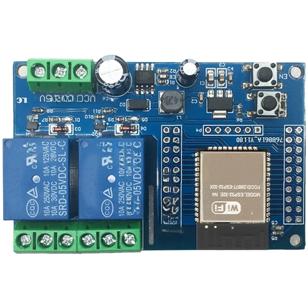 Flexible Switching Module for wroom-32E Board 74.3mm X 48.1mm Dual WiFi Relay All I O Ports Accessible Compact PCB Design