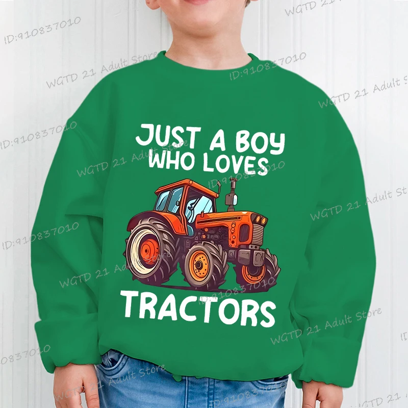 

"Just A Boy Who Loves Tractors" Xmas Sweatshirt Christmas Excavator Excavator Christmas Pullover Boys Long Sleeve Tracksuit