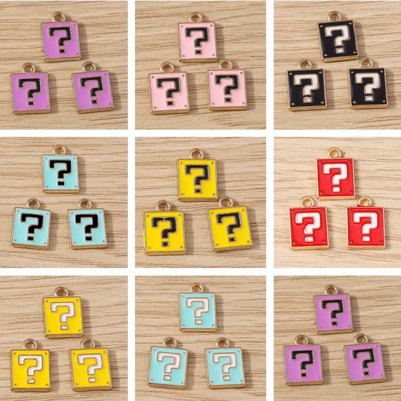 10pcs 9x12mm Cute Enamel Square Question Mark Charms Pendants for Jewelry Making Drop Earrings Necklaces Bracelet DIY Craft Gift