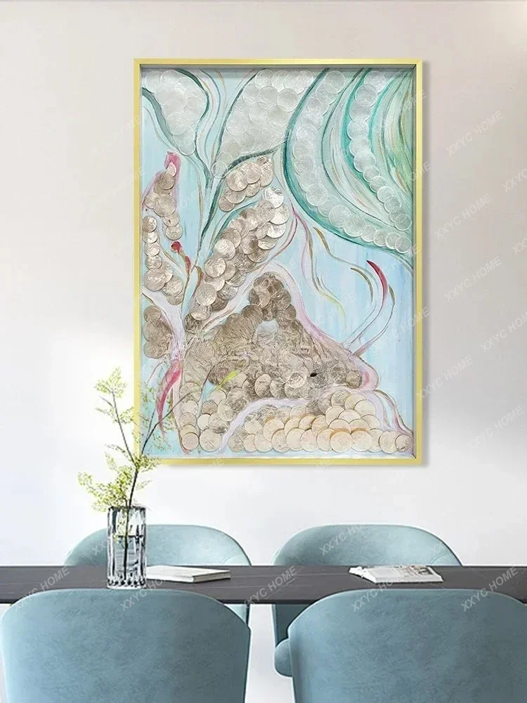 A  French creative hand-painted oil painting high-end shell decoration painting guest restaurant entrance painting