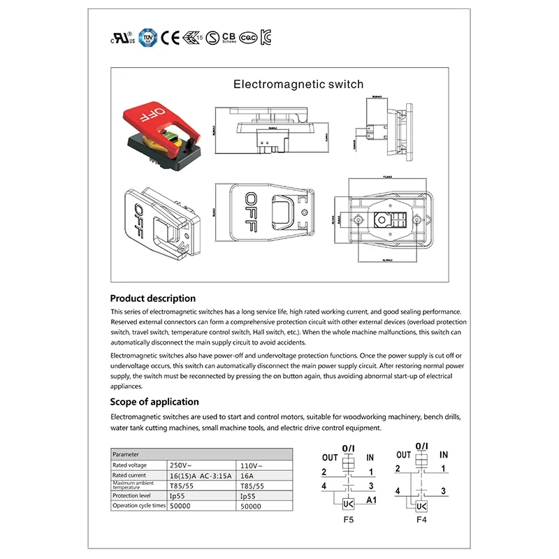 220V-250VAC Single Phase Safety Zero Voltage Switch With Plug Machine Off Switch For Quickly Turn Off Lathe Milling Table Cutter
